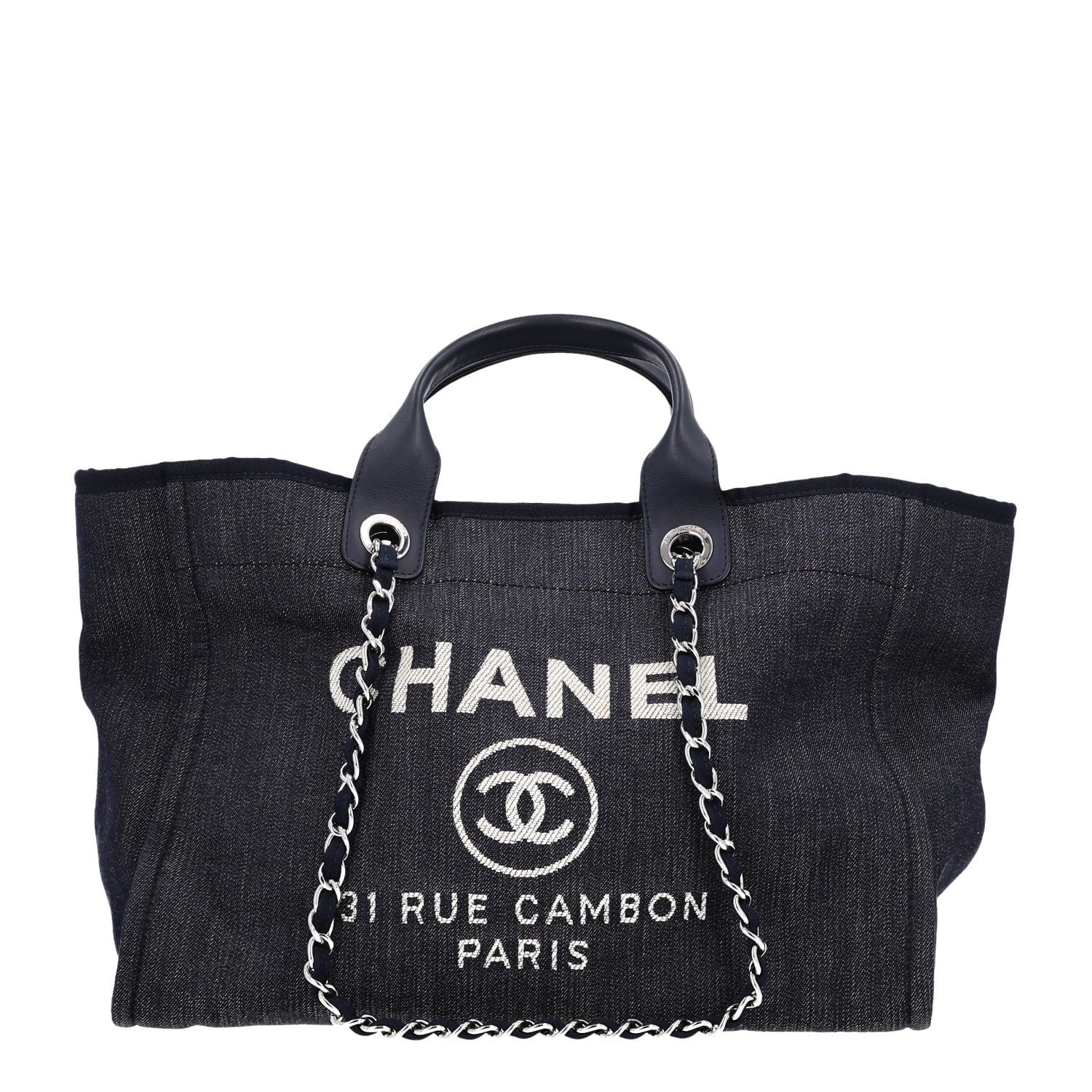 Chanel Denim Large Deauville Tote Dark Blue