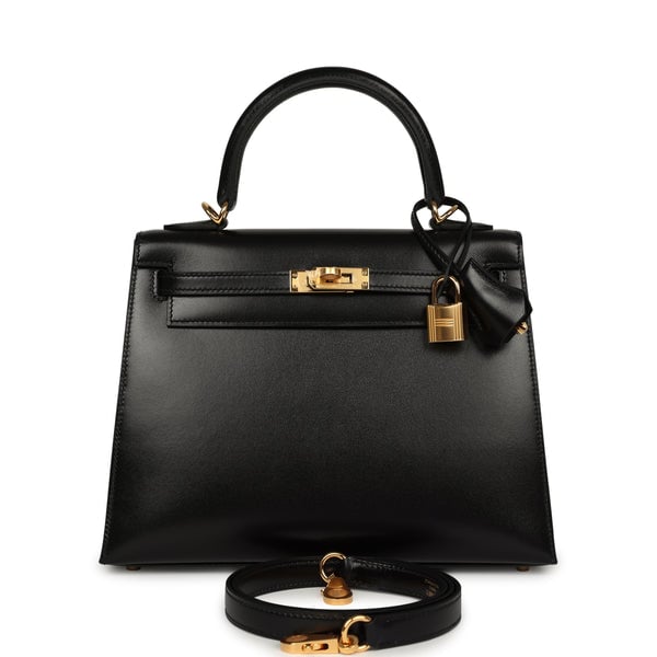 Hermes Kelly Sellier 25 Black Box Gold Hardware