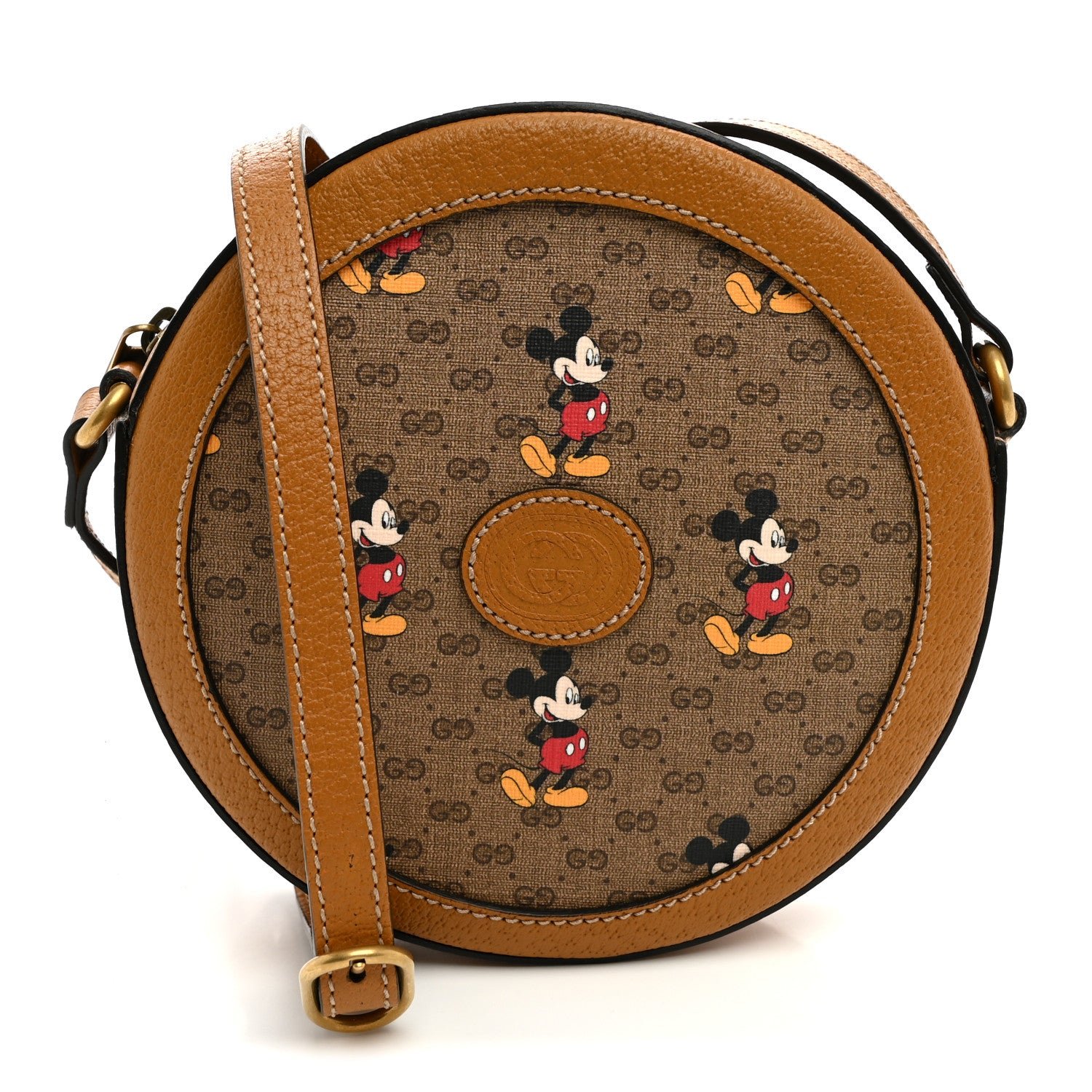 Gucci X DISNEY Mini Vintage GG Supreme Monogram Mickey Mouse Round Shoulder Bag Beige Vintage Sun Oil