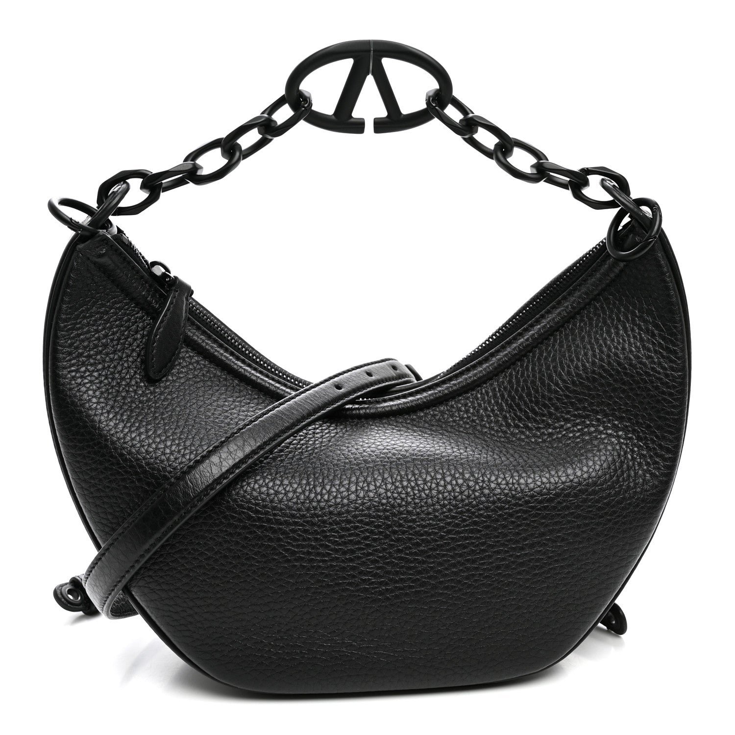Valentino Garavani Grainy Calfskin Monochrome Small Vlogo Moon Hobo Bag Black