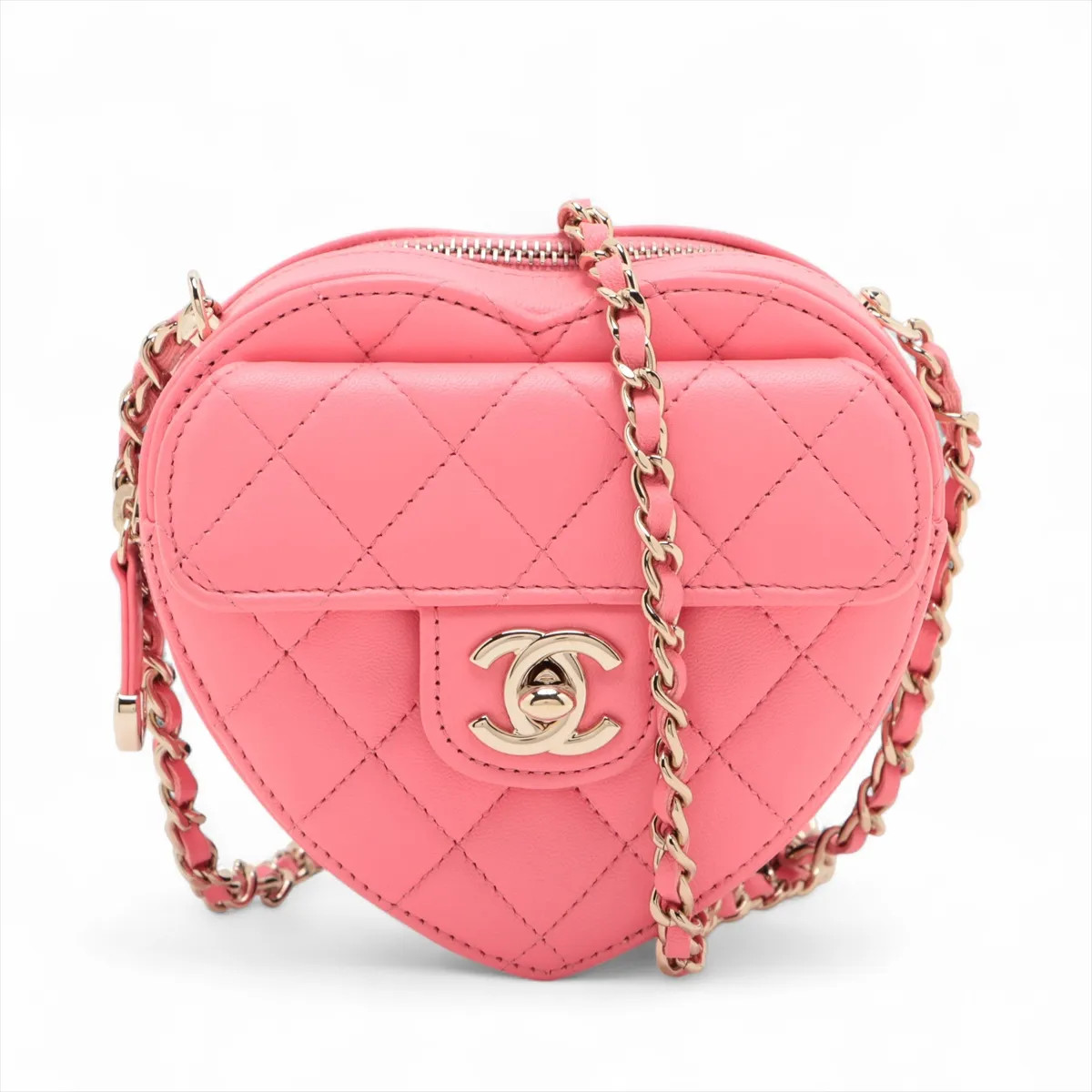Chanel Matelasse Lambskin Chain Shoulder Bag hearts Pink Gold Metal Fittings 32