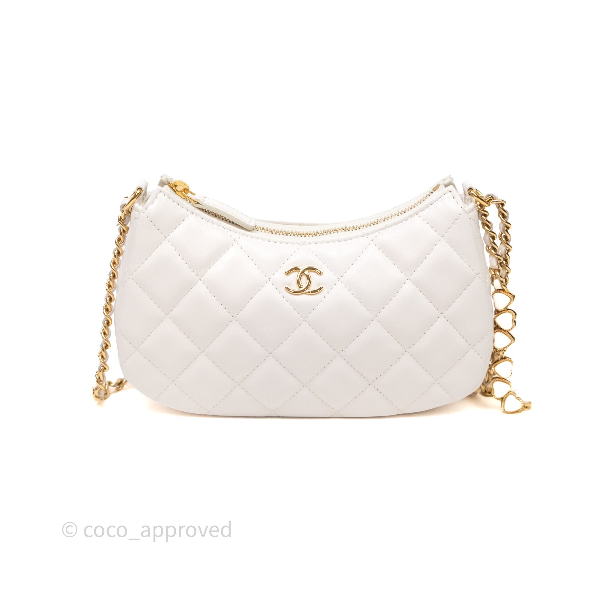 Chanel Quilted Hobo Bag White Lambskin Gold Hardware