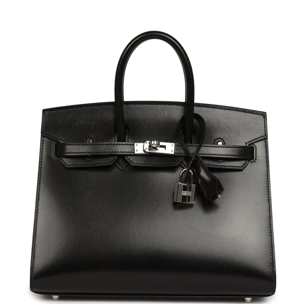Pre-owned Hermes Birkin Sellier 25 Black Box Palladium Hardware