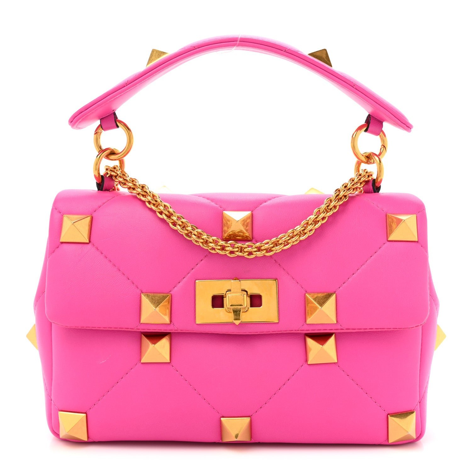 Valentino Garavani Nappa Large Roman Stud Shoulder Bag Pink PP