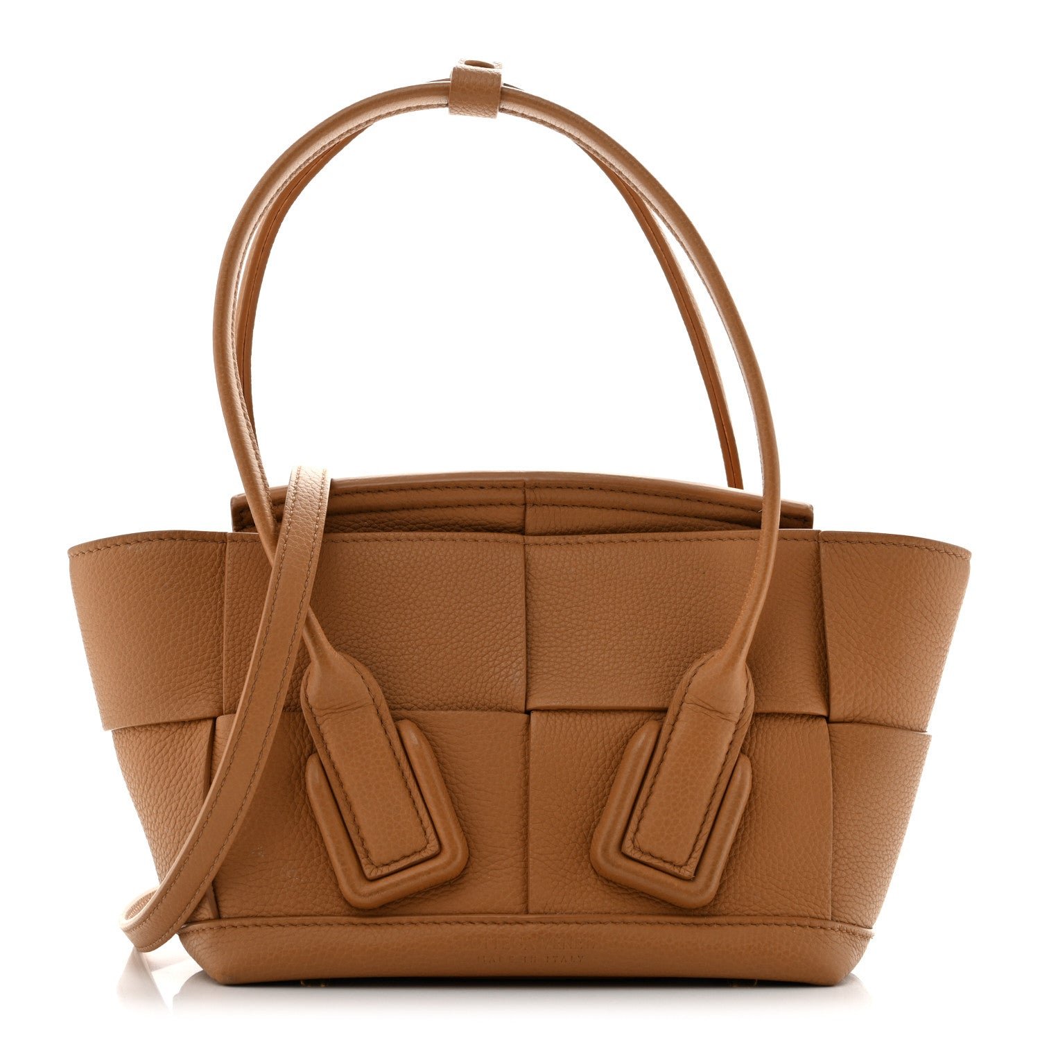 Bottega Veneta Grained Calfskin Maxi Intrecciato Mini Arco Caramel