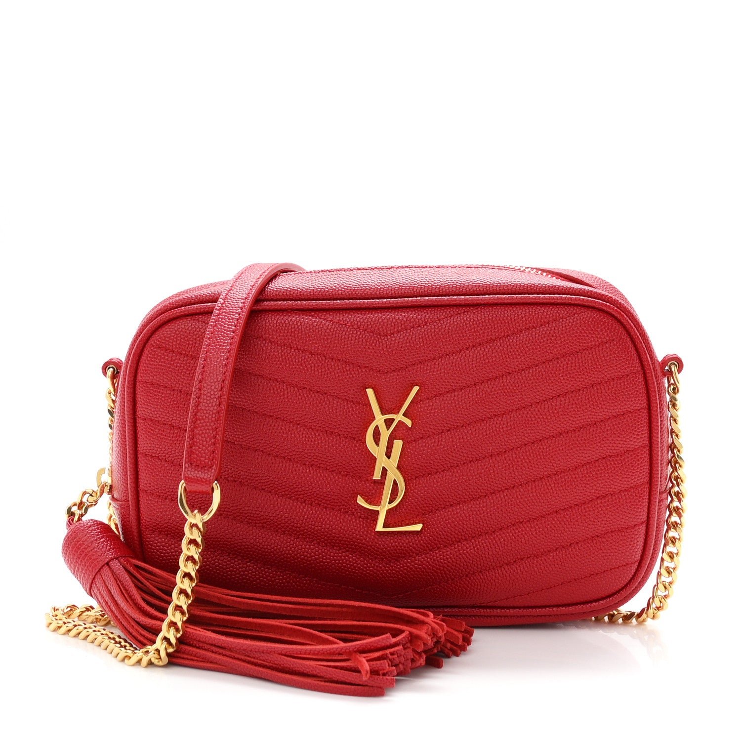 Saint Laurent Grain De Poudre Matelasse Monogram Mini Lou Camera Bag Eros Red