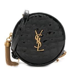 Saint Laurent Patent Crocodile Embossed Round Belt Bag Black