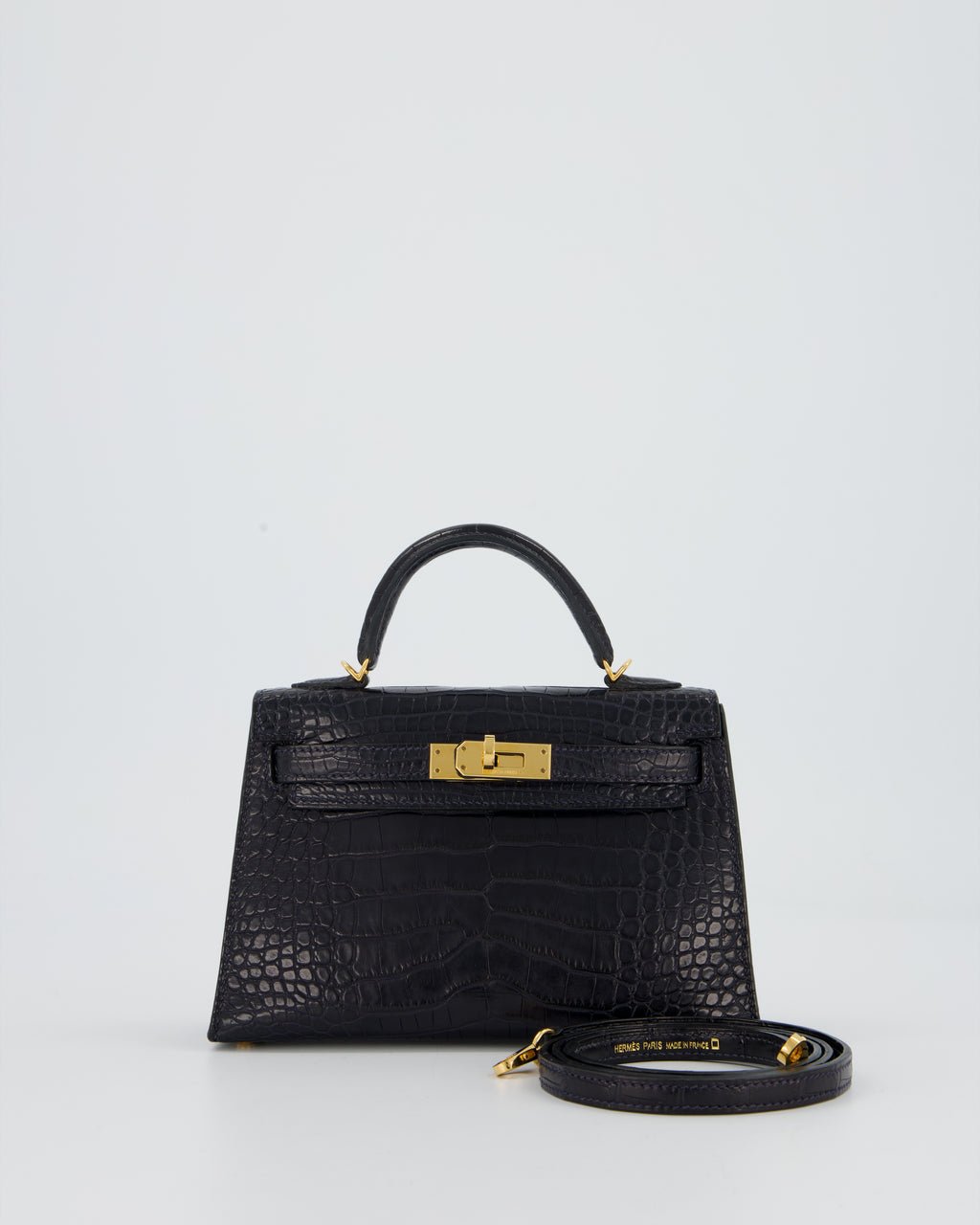 *HOT* Hermès Mini Kelly II Bag in Bleu Indigo Alligator Leather with Gold Hardware