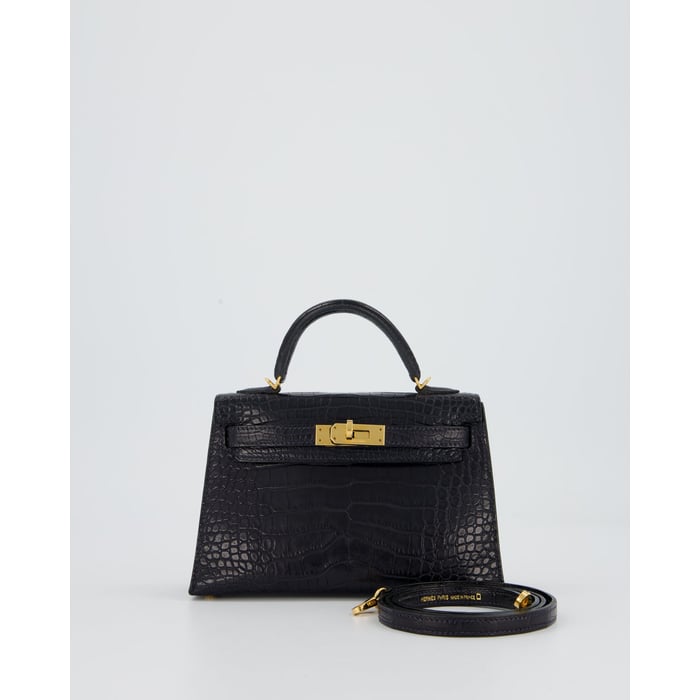 Hermès Mini Kelly II en alligator Bleu Indigo avec ferrures dorées