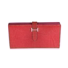 Hermes Fuchsia Lizard Classic Bearn Wallet PHW