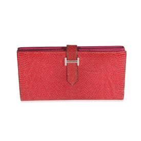 Hermes Hermès Fuchsia Lizard Classic Bearn Wallet PHW