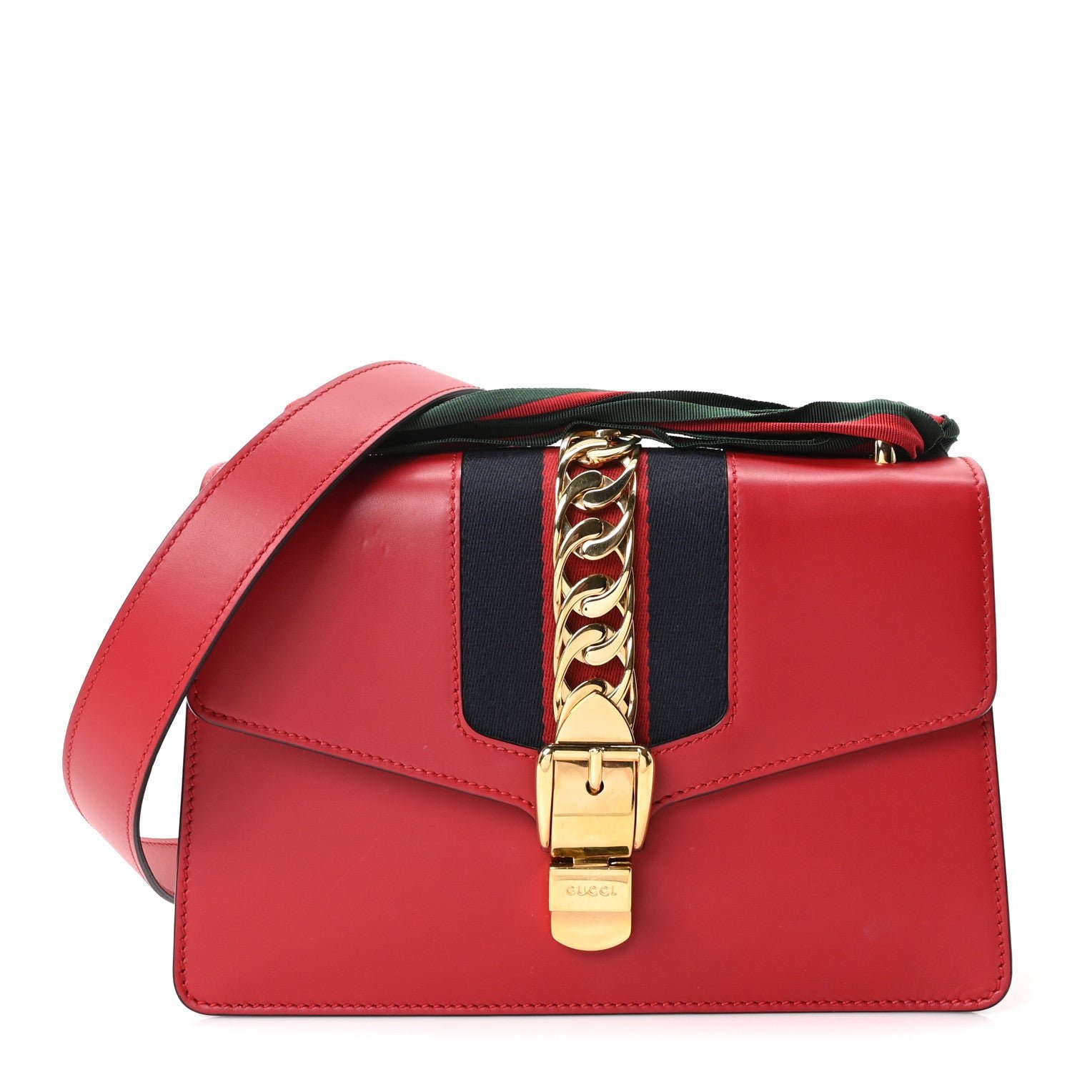 Gucci Calfskin Small Sylvie Shoulder Bag Hibiscus Red