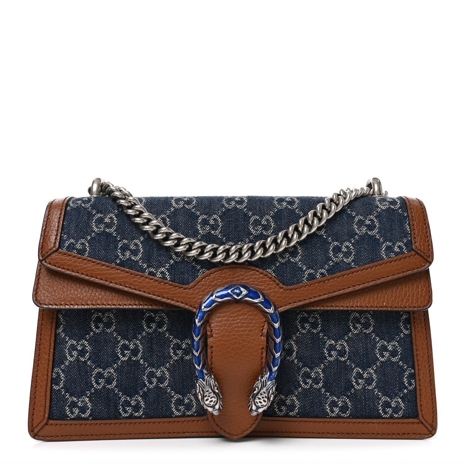 Gucci New Denim GG Monogram Dollar Calfskin Enamel Small Dionysus Shoulder Bag Blue Tea Cuir Epilog Electric Blue