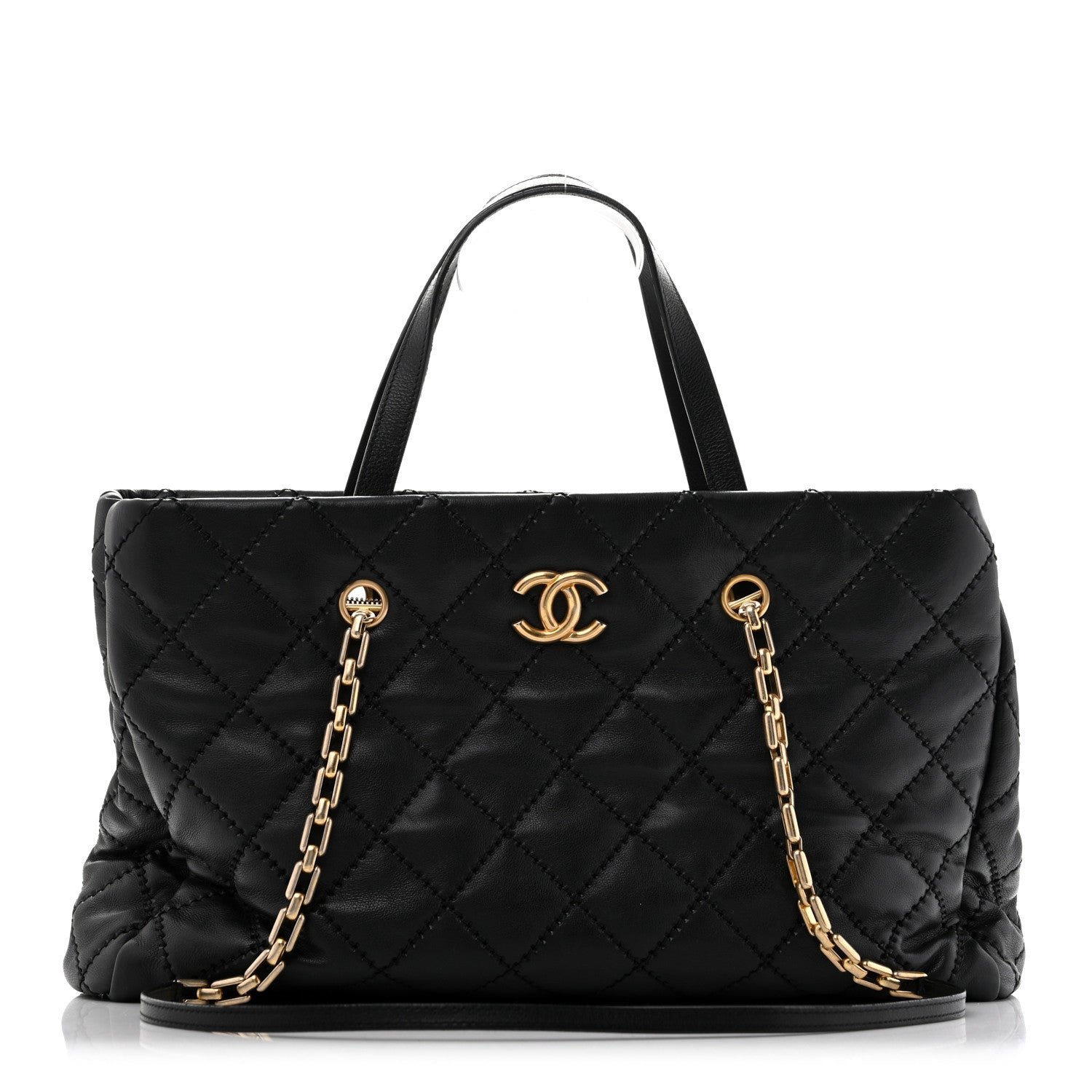 Chanel Calfskin Quilted Large Retro Chain Shopping Tote  Black