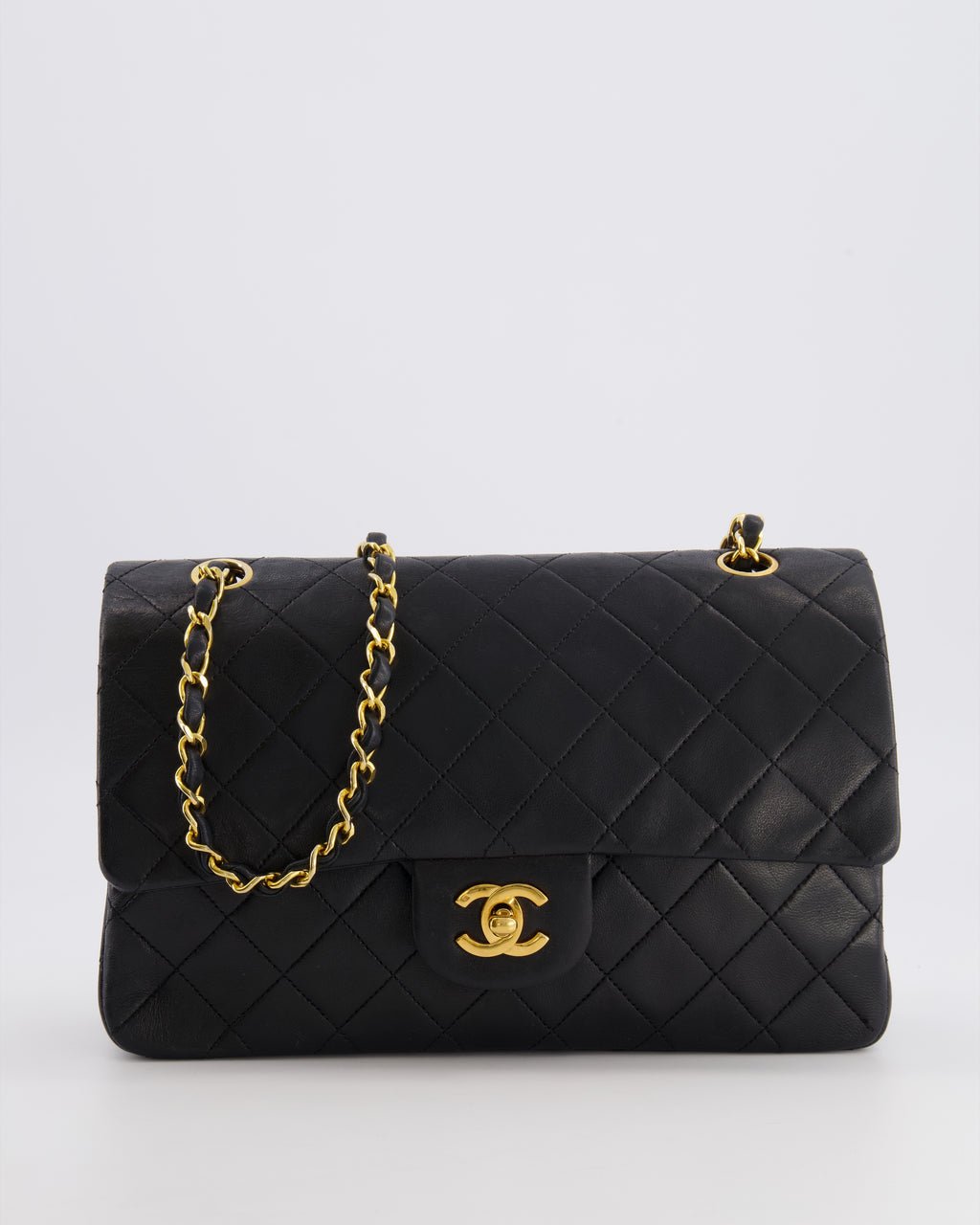 Chanel Vintage Black Medium Classic Double Flap Bag in Lambskin Leather with 24K Gold Hardware
