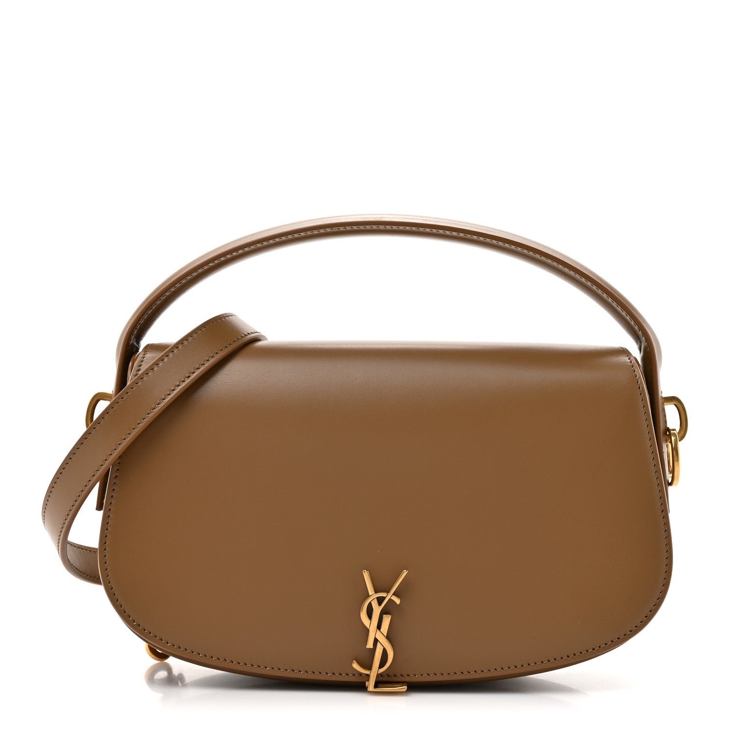 Saint Laurent Box Calfskin Voltaire Top Handle Crossbody Bag Dark Cork