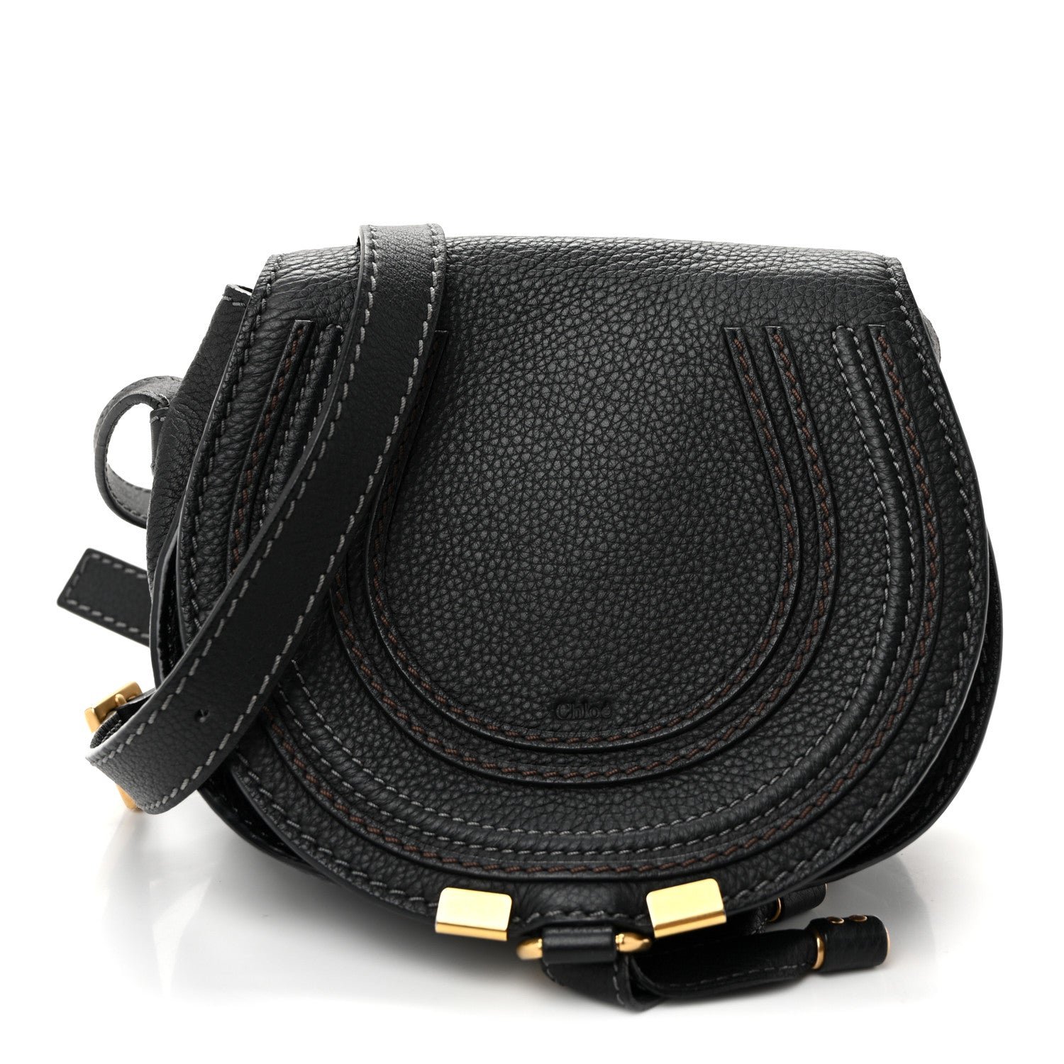 Chloe Grained Calfskin Small Marcie Saddle Bag Black