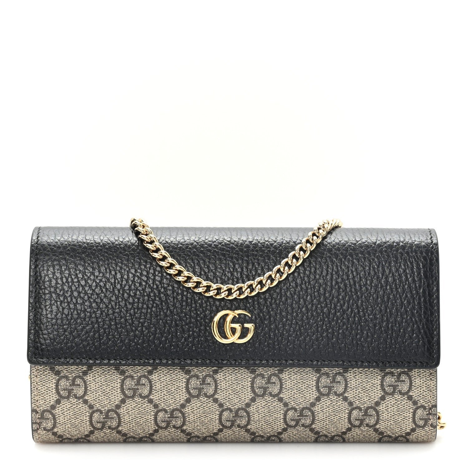 Gucci Dollar Calfskin GG Supreme Monogram Petite GG Marmont Wallet Chain Bag Black Beige Ebony