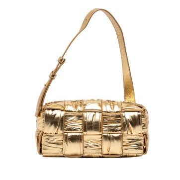 Bottega Veneta Lambskin Small Metallic Lambskin Intrecciato Plisse Brick Cassette