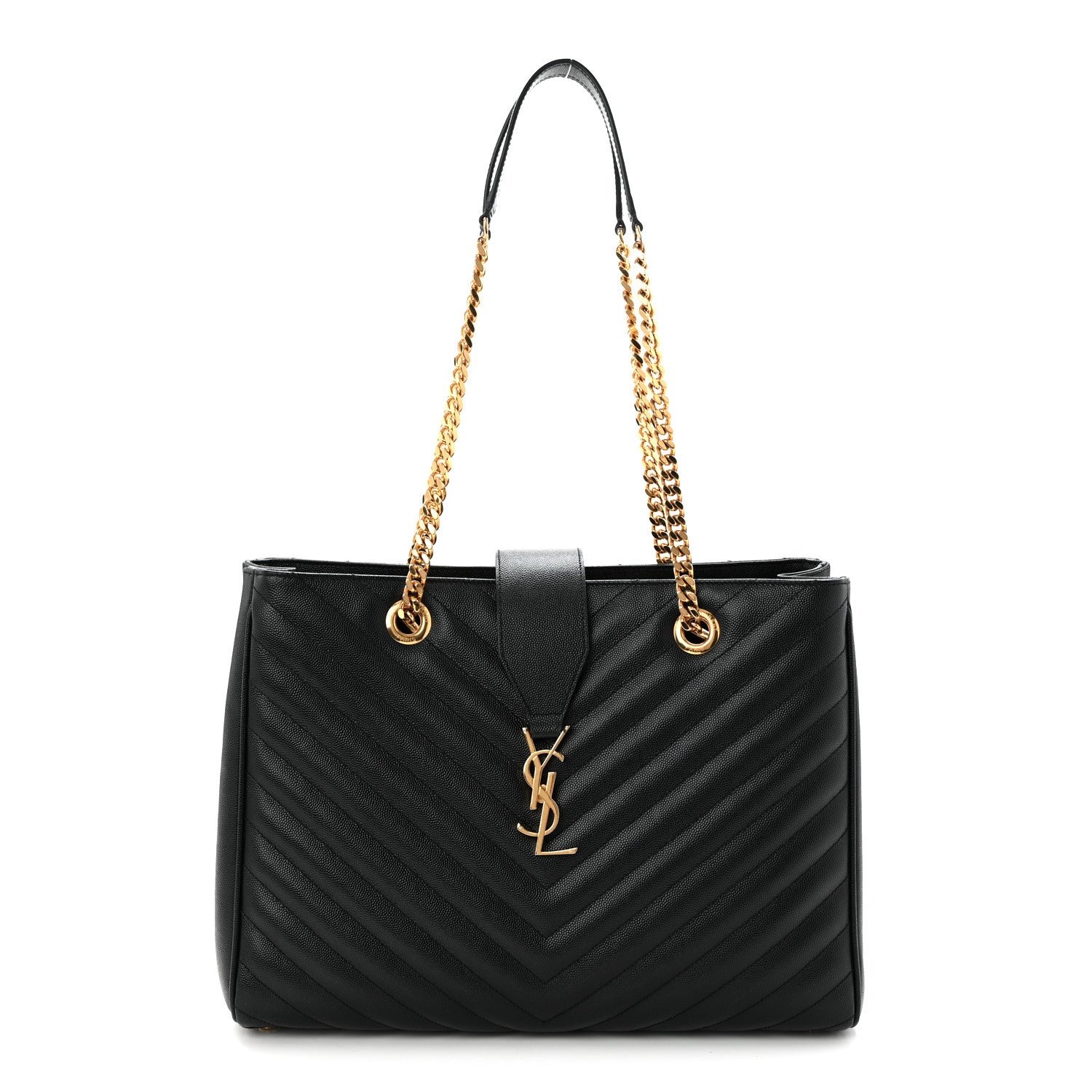 Saint Laurent Grain De Poudre Matelasse Chevron Monogram Shopping Bag Black