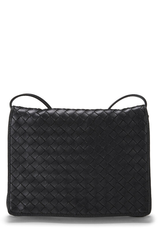 Bottega Veneta Black Intrecciato Flat Crossbody Bag Small