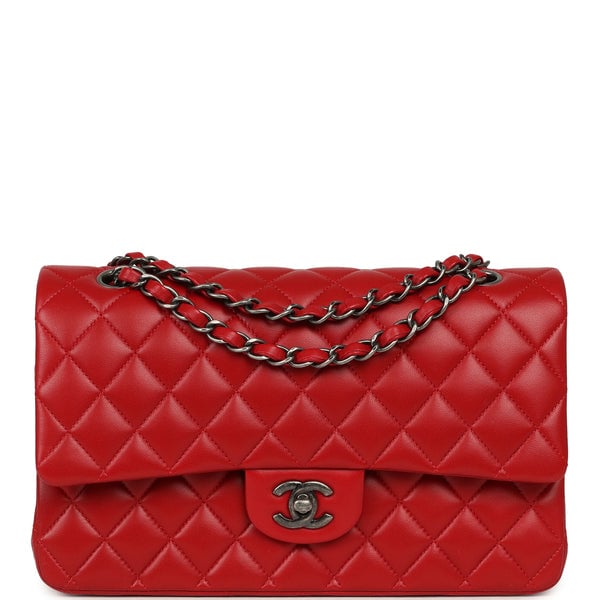 Chanel Medium Classic Double Flap Bag Red Lambskin Aged Ruthenium Hardware