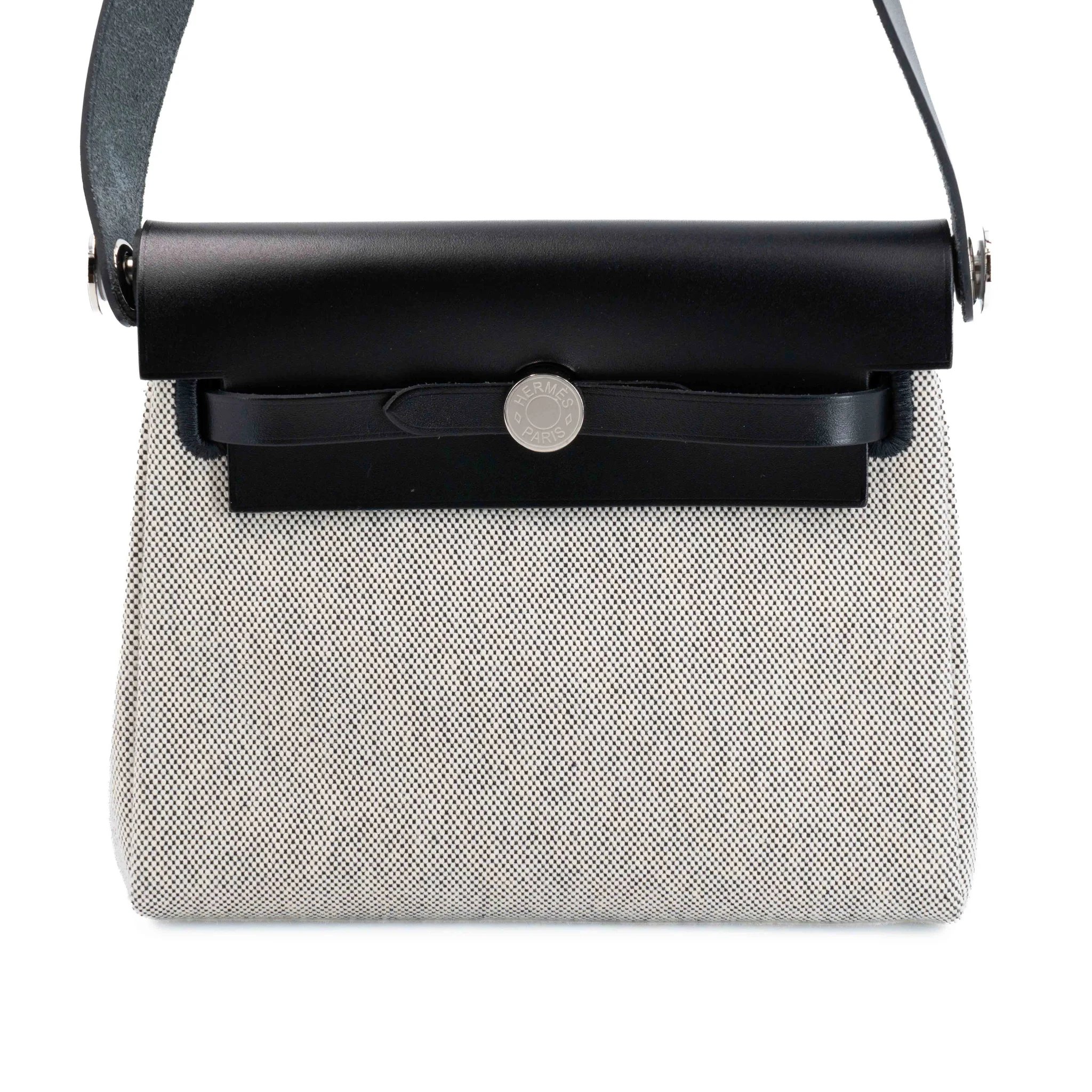 Excellent ( Rank SA ) HERMÈS Herbag Zip Mini 20 Noir (89) Vache Hunter Toile H canvas Palladium hardware K (2025)