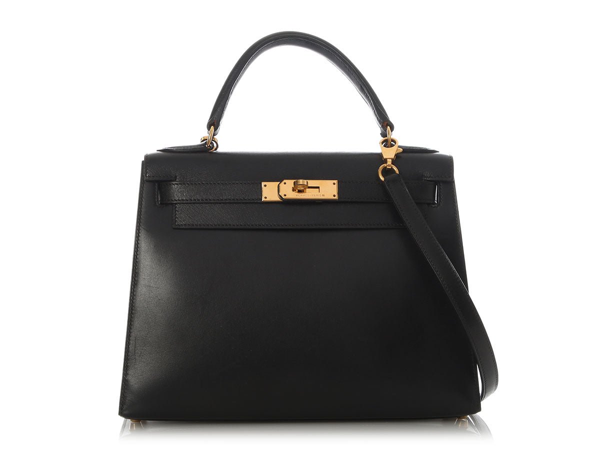 Hermes Hermès Vintage Black Box Calfskin Kelly 28