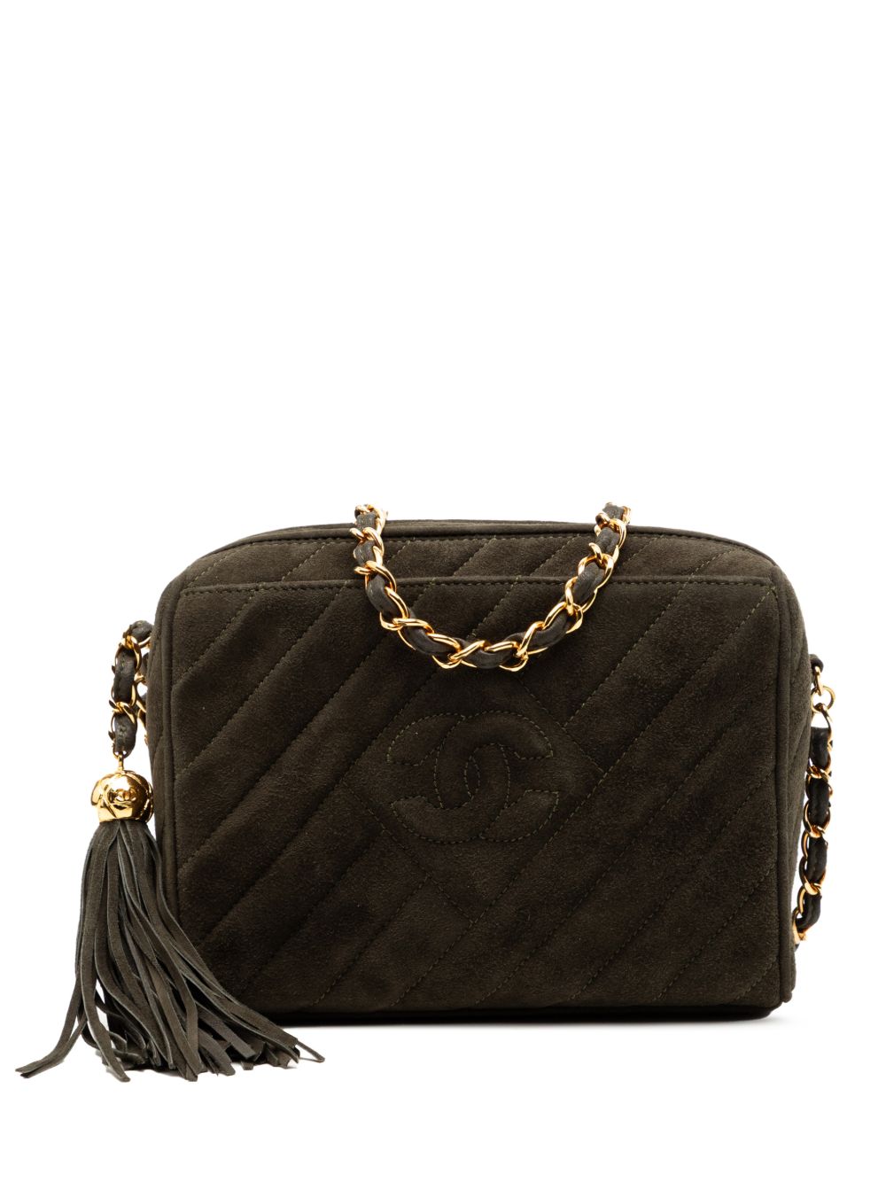 1994-1996 CC Diagonal Quilted Suede Tassel Diamond Camera Bag crossbody bag