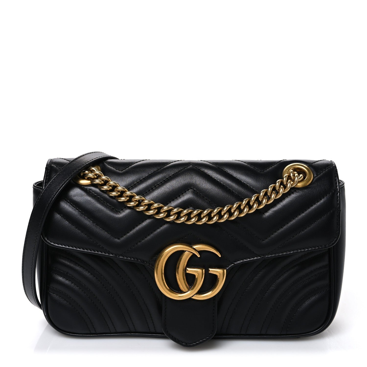 Gucci Calfskin Matelasse Small GG Marmont Shoulder Bag Black