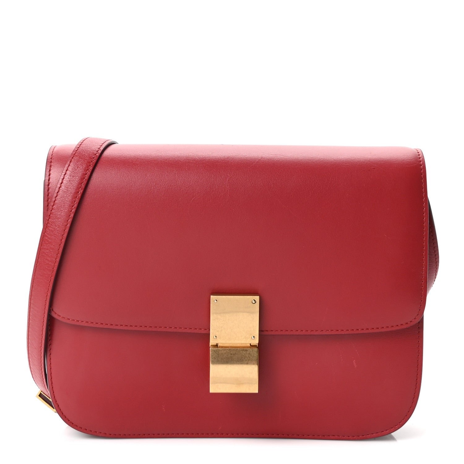 Celine Box Calfskin Medium Classic Box Flap Bag Red Red