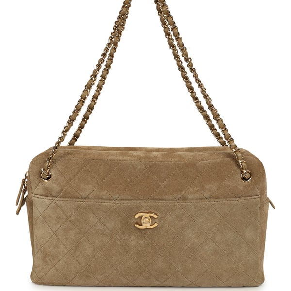 Chanel Maxi "Camerissimo" Camera Case Camera Case Dark Beige Suede Gold Hardware