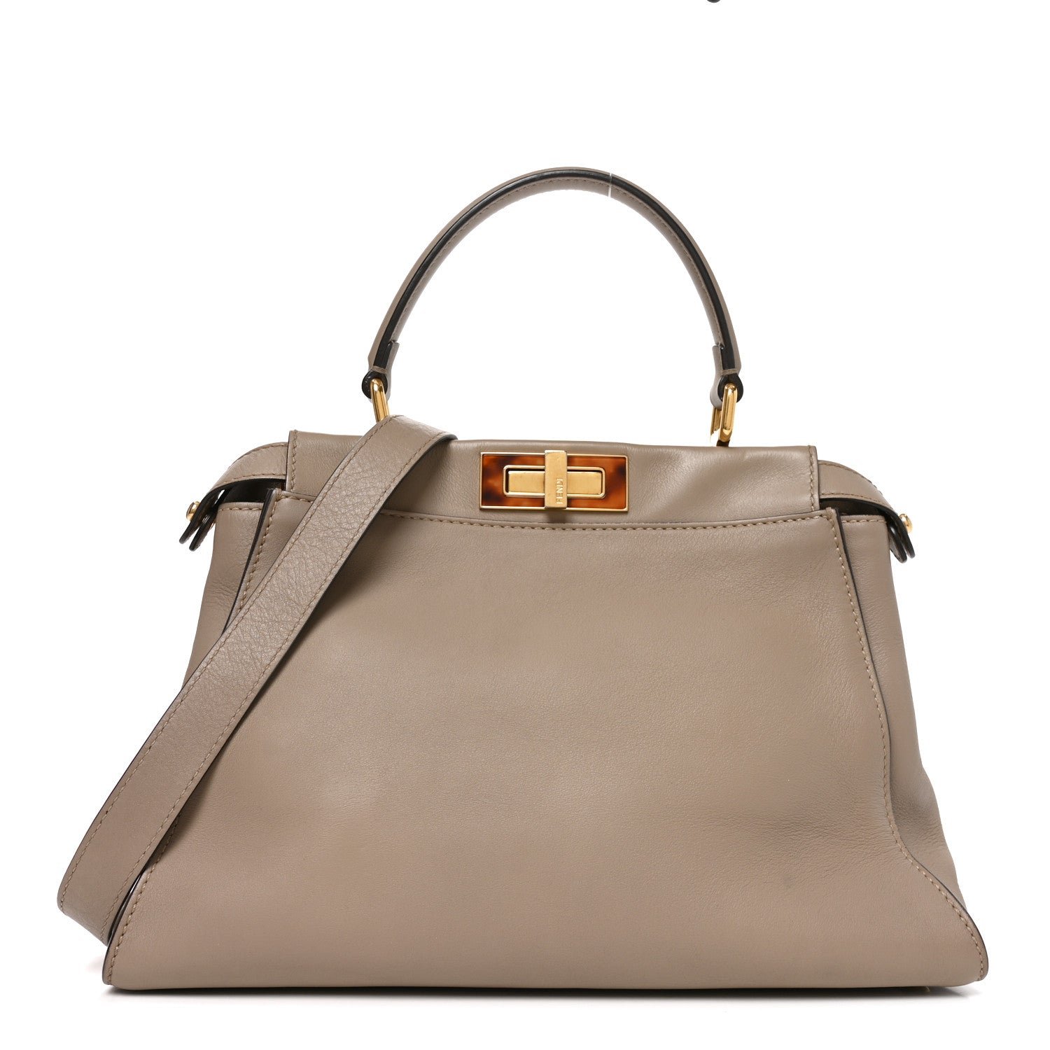 Fendi Vitello Seta Plexiglass Tortoise Medium Peekaboo Iconic Satchel Tortora