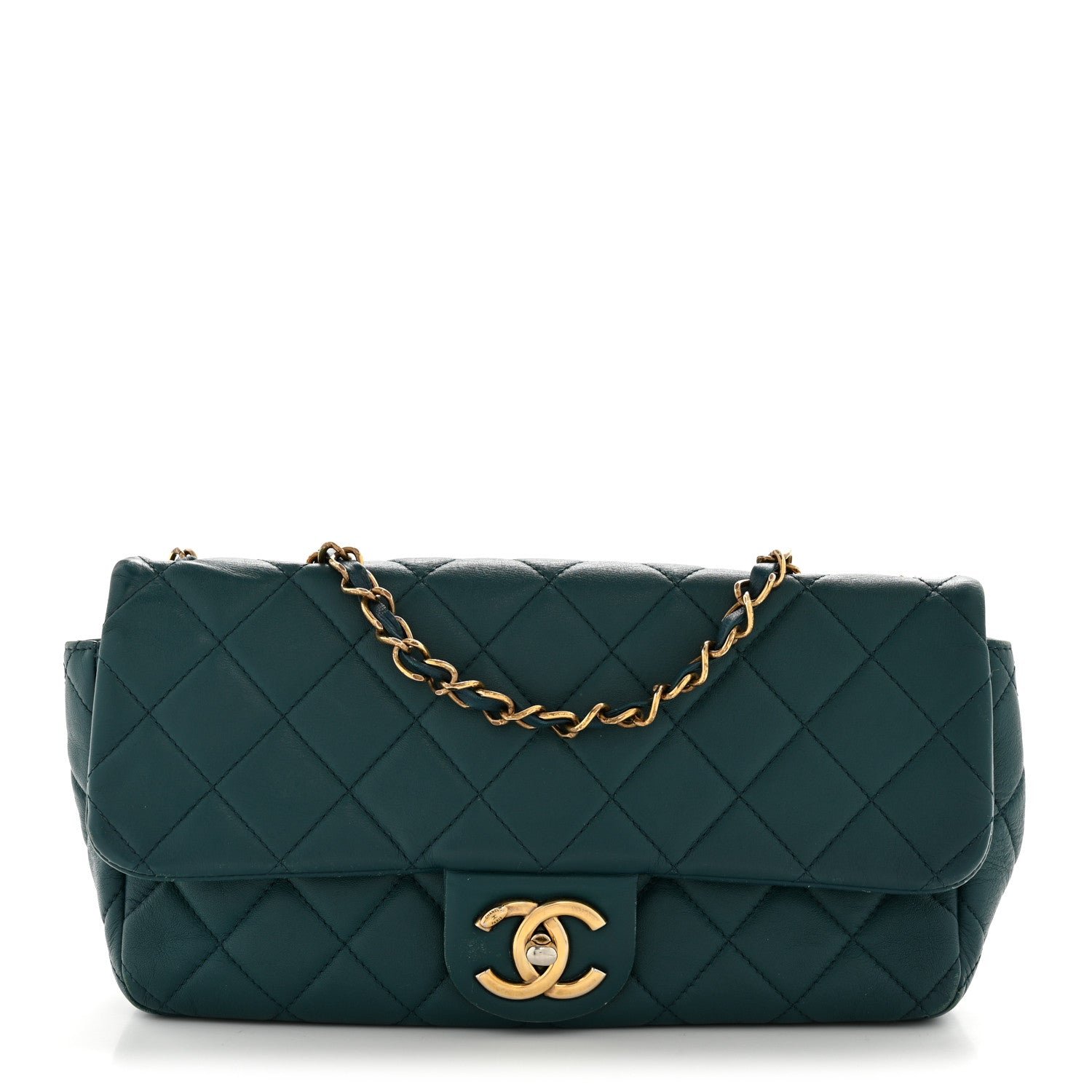 Chanel Calfskin Quilted East West Flap Dark Blue