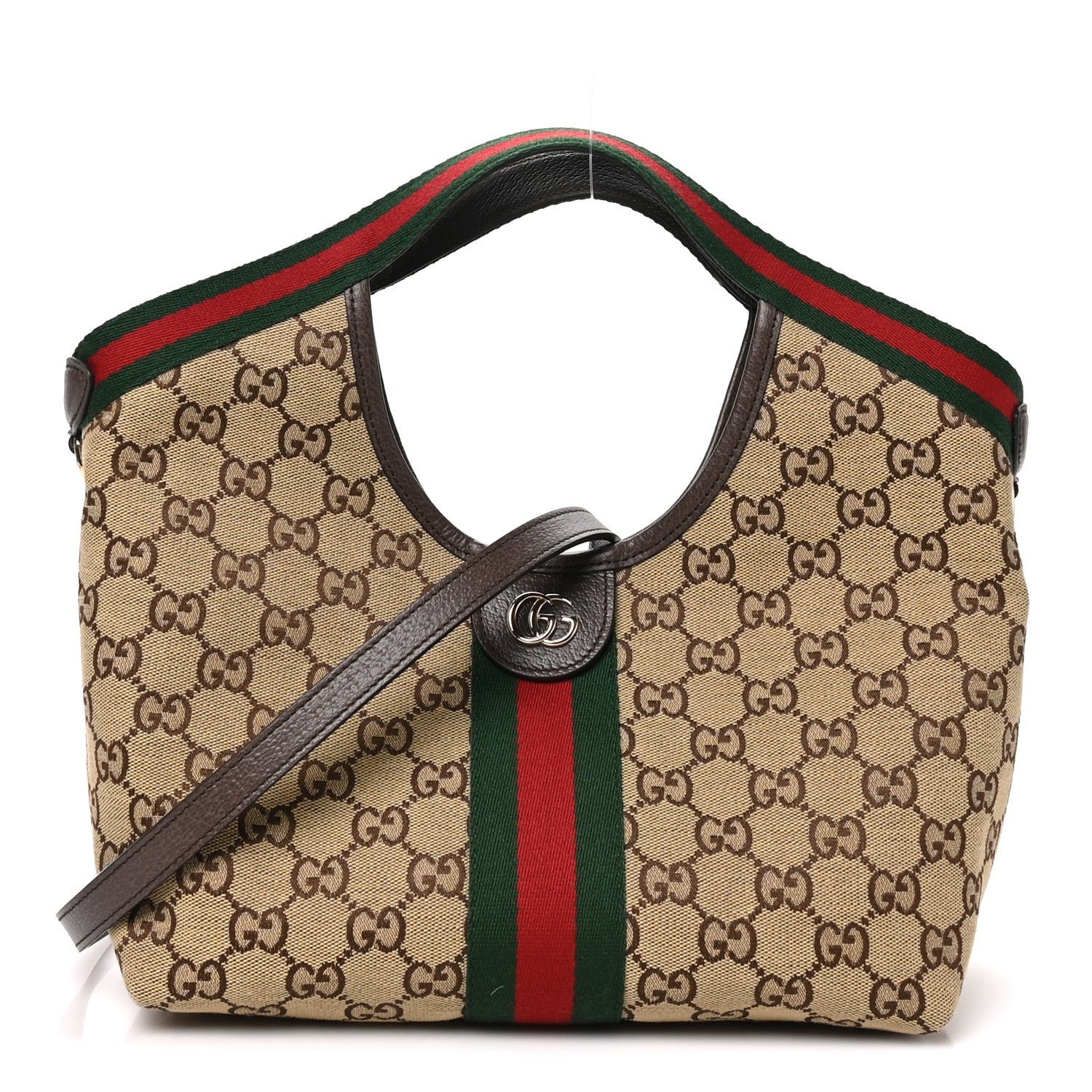 Gucci Monogram Web Small Giglio Tote Beige Dark Brown