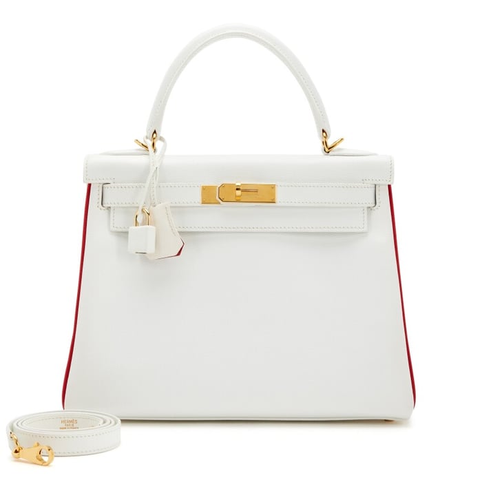 Hermes Blanc White and Rouge Casaque Epsom Verso Kelly 28 Retourne Gold Hardware, 2005