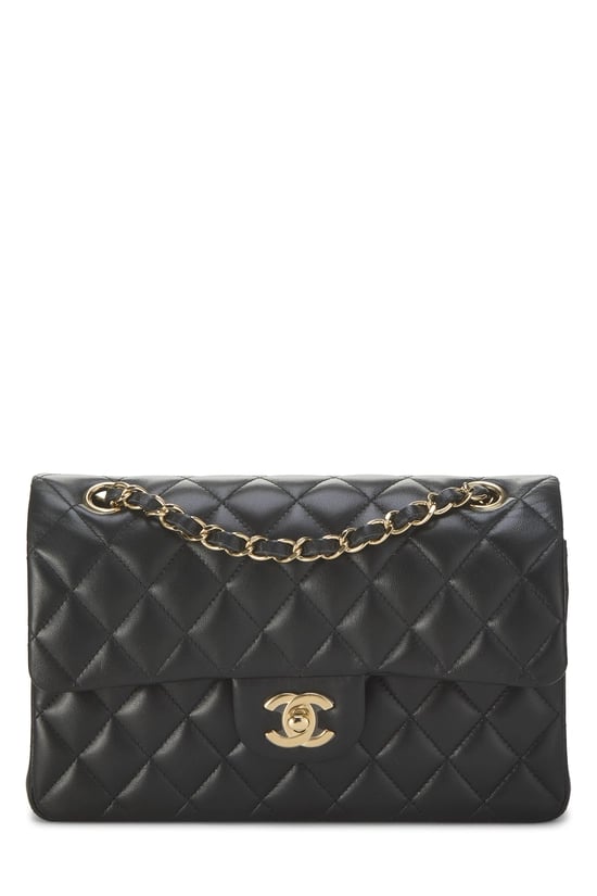 Black Quilted Lambskin Classic Double Flap Small