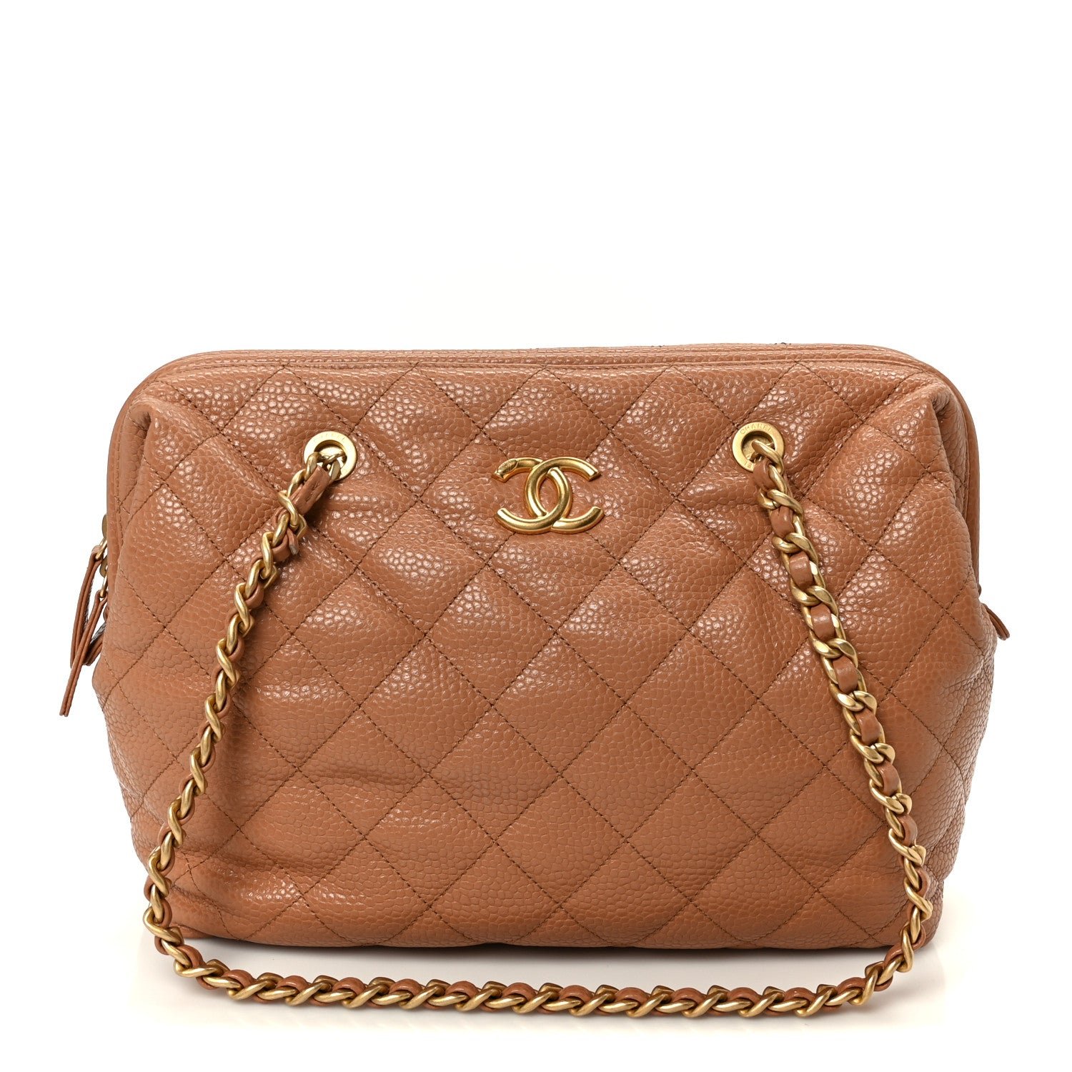 Chanel Shiny Caviar Quilted Large Bowling Bag Brown