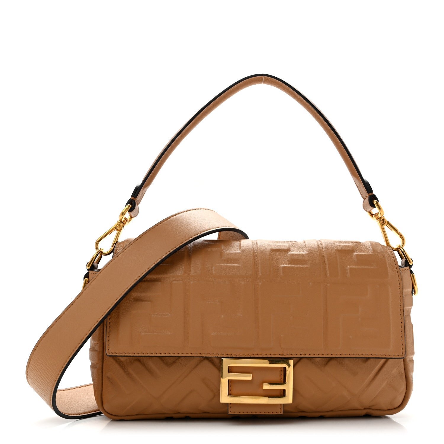 Fendi Nappa FF 1974 Embossed Baguette Miele Scuro