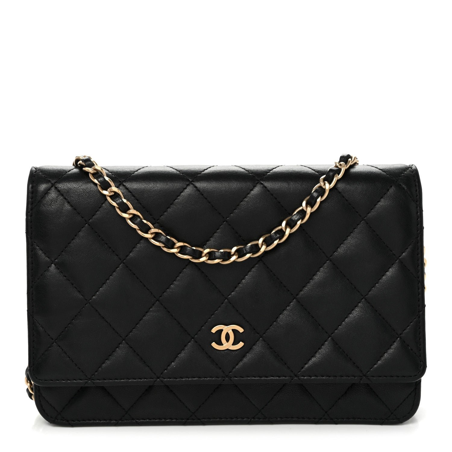 Chanel Lambskin Quilted Wallet On Chain WOC Black