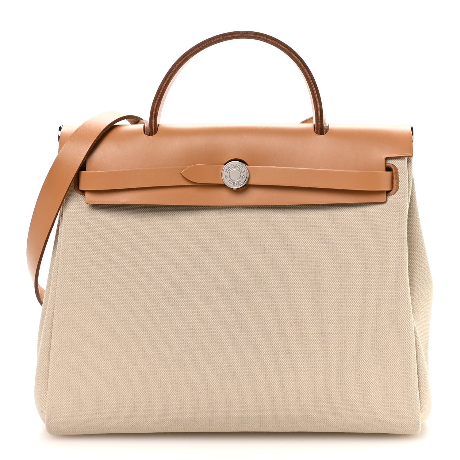 Hermes Military Toile Vache Hunter Herbag Zip Retourne 31 PM Beton Naturel