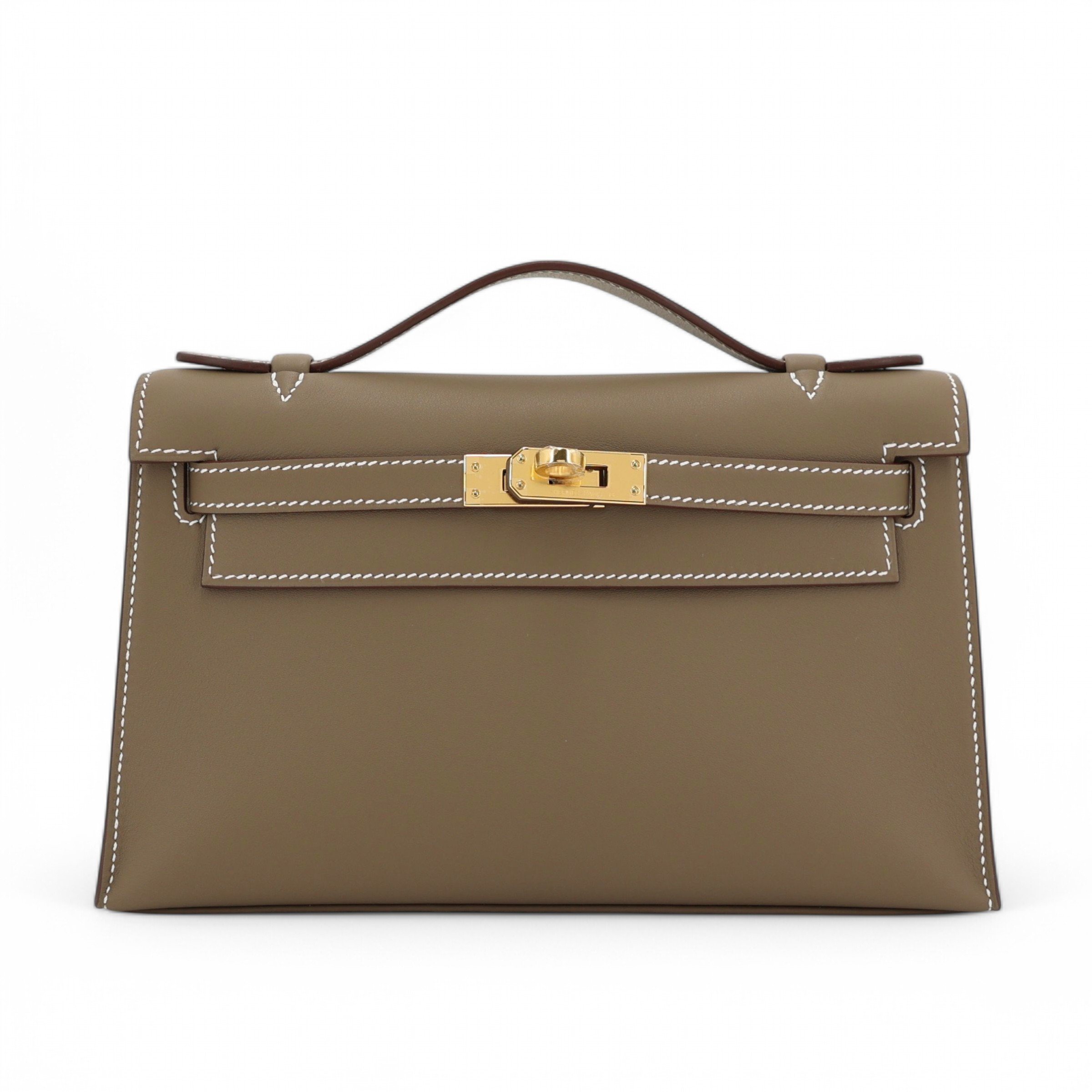 Hermes Brand New ( Rank N ) HERMÈS Kelly Pochette Etoupe (18) Swift Gold hardware K (2025)