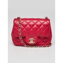 Chanel Dark Pink Quilted Lambskin Leather Classic Square Mini Flap Bag
