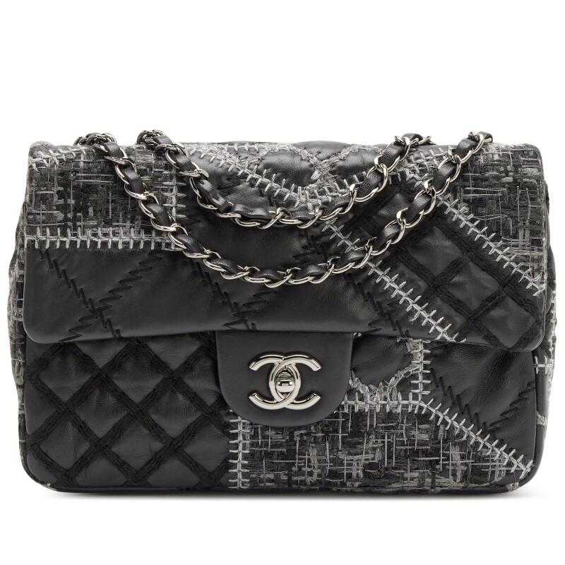 Chanel Black and Multicolor Patchwork Tweed and Lambskin Medium Classic Single Flap Silver Hardware, 2011