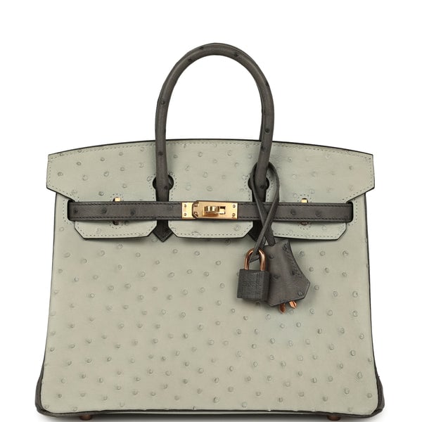Hermes Special Order (HSS) Birkin 25 Gris Perle, Graphite Ostrich Rose Gold Hardware