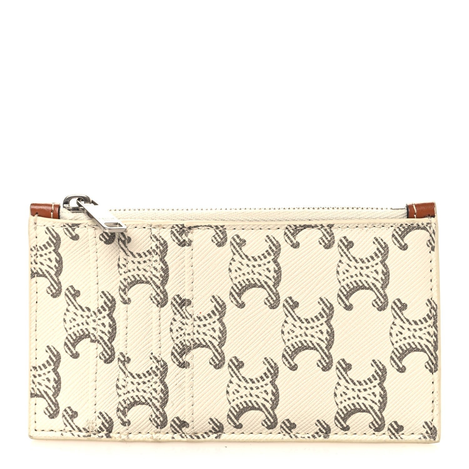 Celine Triomphe Canvas Zipped Card Holder Tan Ecru