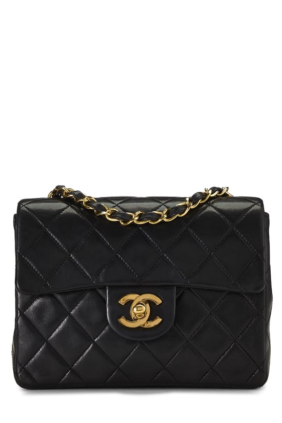 Black Quilted Lambskin Half Flap Mini