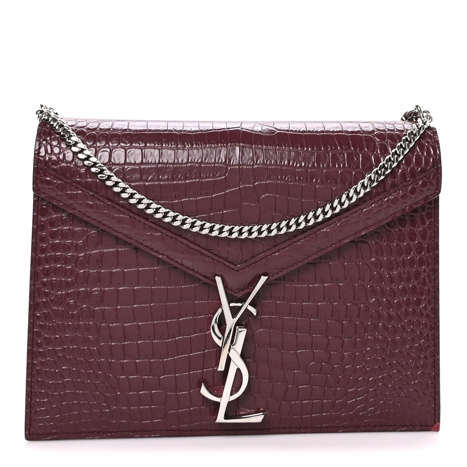 Saint Laurent Saint Laurent Calfskin Crocodile Embossed Monogram Cassandra Clasp Bag Burgundy