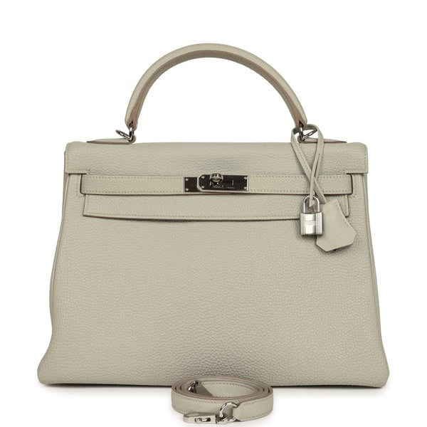 Pre-owned Hermes Kelly Retourne 32 Gris Perle Togo Palladium Hardware