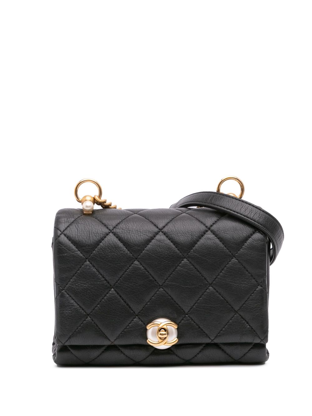 2019 Mini Quilted Calfskin Pearl CC Accordion Flap crossbody bag